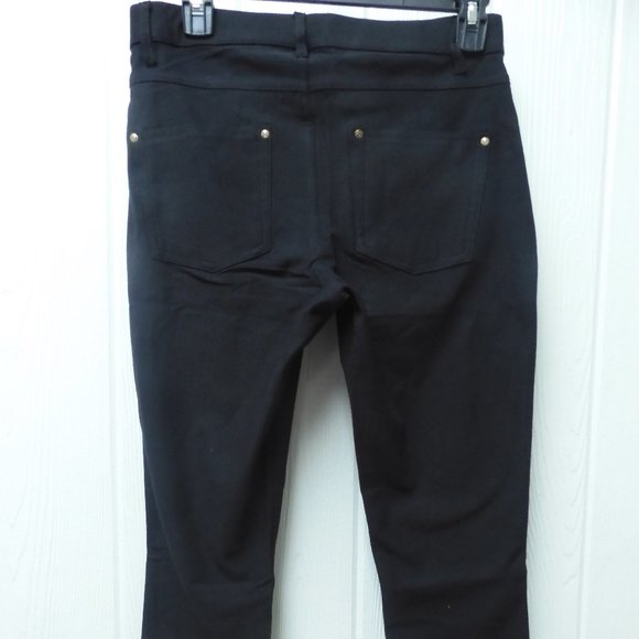 2 pairs Sz L Hue Denim Capri Leggings w/ Ankle Slit Jeggings Black - Picture 2 of 3